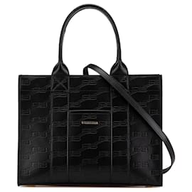 Balenciaga-Balenciaga Black BB Monogram Leather Hard 2.0 Satchel-Black