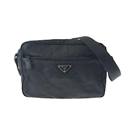 Prada-Prada Tessuto Triangle Logo Plate Shoulder Bag-Black