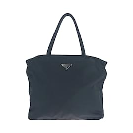 Prada-Prada Tessuto Triangle Logo Plate Tote Bag-Black