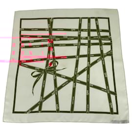 Hermès-Écharpe en soie blanche et rouge Hermes Carre 45 Bolduc-Blanc,Rouge