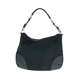 Prada-Prada Tessuto Triangle Logo Plate Shoulder Bag-Black