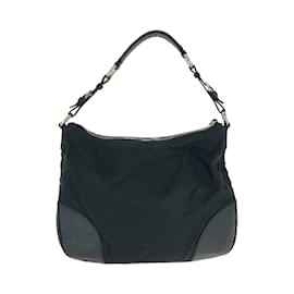 Prada-Prada Tessuto Triangle Logo Plate Shoulder Bag-Black