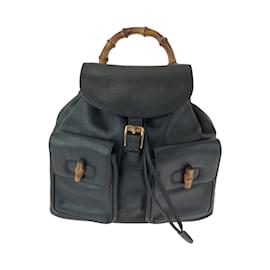 Gucci-Gucci Bamboo Leather Backpack-Brown,Black
