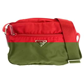Prada-Prada Tessuto Triangle Logo Plate Shoulder Bag-Red