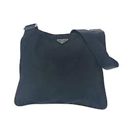 Prada-Prada Tessuto Triangle Logo Plate Shoulder Bag-Black