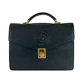 Versace-Bolsa de mão em couro preto vintage Sunburst da Versace-Preto