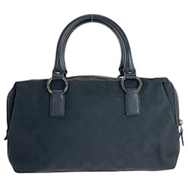 Gucci-Gucci Black GG Canvas Leather Tote Bag-Black