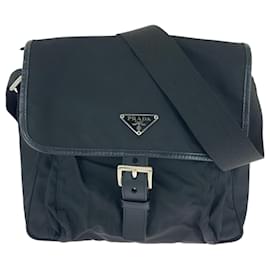 Prada-Prada Tessuto Triangle Logo Plate Shoulder Bag-Black