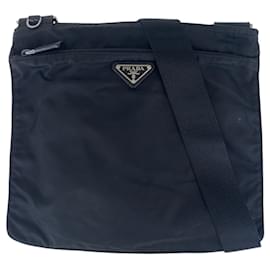Prada-Prada Tessuto Triangle Logo Plate Shoulder Bag-Black