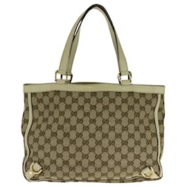 Gucci-Gucci Beige Ivory Gold Hardware GG Canvas Tote Bag-Beige,Cream