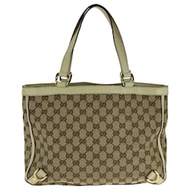 Gucci-Gucci Beige Ivory Gold Hardware GG Canvas Tote Bag-Beige,Cream