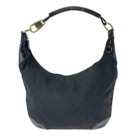 Gucci-Gucci Black GG Canvas Leather Shoulder Bag-Black