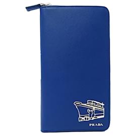 Prada-Prada Saffiano Blue Bi-Fold Wallet-Blue