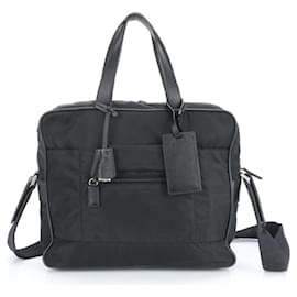 Prada-Prada Tessuto Nylon Saffiano Leather Shoulder Bag-Black