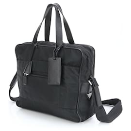 Prada-Prada Tessuto Nylon Saffiano Leather Shoulder Bag-Black