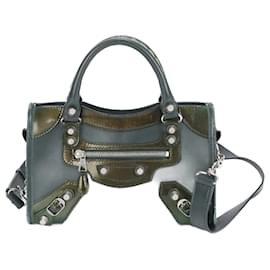 Balenciaga-Balenciaga Classic Mini City Leather Shoulder Bag-Dark green