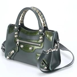 Balenciaga-Balenciaga Classic Mini City Leather Shoulder Bag-Dark green