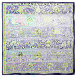 Hermès-Hermes Carre Geant 140 Au Pays des Oiseaux Fleurs Scarf-Blue