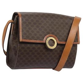 Céline Borsa a spalla in tela Macadam CELINE in pelle PVC marrone oro Auth EC038 Marrone D'oro