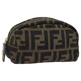 Fendi-FENDI Zucca Canvas Pouch Brown Black Auth KD058-Brown,Black