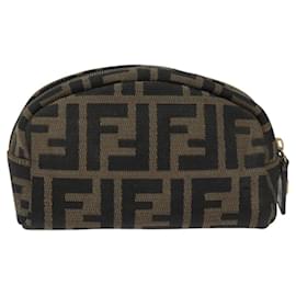 Fendi-FENDI Zucca Canvas Pouch Brown Black Auth KD058-Brown,Black