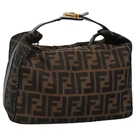 Fendi-FENDI Zucca Canvas Hand Bag Brown Black gold Auth 114826-Brown,Black,Golden