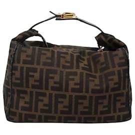 Fendi-FENDI Zucca Canvas Hand Bag Brown Black gold Auth 114826-Brown,Black,Golden