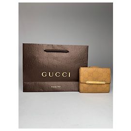 Vintage Gucci Monogram Leather wallet gold Golden