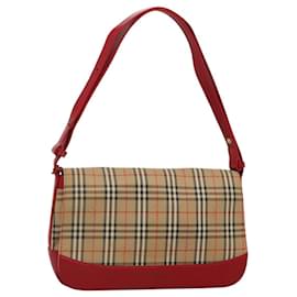 Autre Marque-Burberrys Nova Check Shoulder Bag Canvas Leather Beige Red Auth KD063-Red,Beige