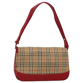 Autre Marque Sac à épaule Burberrys Nova Check en toile et cuir beige rouge Auth KD063 Rouge Beige