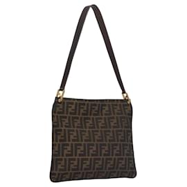Fendi-FENDI Zucca Canvas Shoulder Bag Brown Black gold Auth ep7509-Brown,Black,Golden