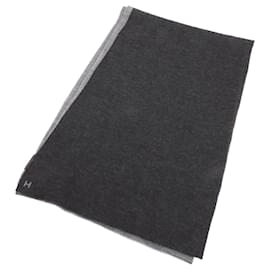 Hermès-Hermes H Cashmere Silk Black Grey Scarf for Men-Brown,Black