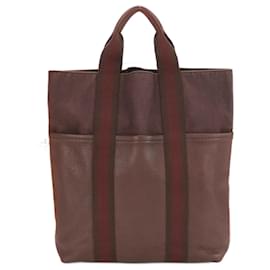 Hermès-Hermes Foultou Cabas Leather x Canvas Shoulder Bag-Brown