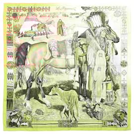 Hermès-Hermes Carre 90 Les Cheyennes Scarf-Yellow