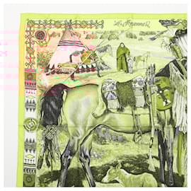 Hermès-Hermes Carre 90 Les Cheyennes Scarf-Yellow