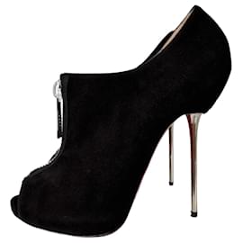 Christian Louboutin-Zipito 120 Suede Black Size 38.5-Black,Silver hardware
