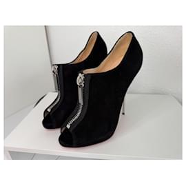 Christian Louboutin-Zipito 120 Suede Black Size 38.5-Black,Silver hardware