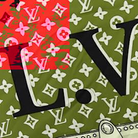 Louis Vuitton-Louis Vuitton Monogram Silk Scarf-Red,Beige