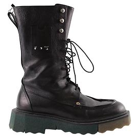 Off White Botas de cuero negras Negro