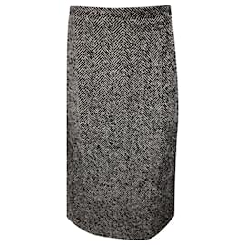 Autre Marque-Nº 21 Herringbone Skirt in Black Virgin Wool-Black