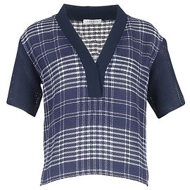 Sandro V-Ausschnitt Karo-Top aus navyblauer Baumwolle Blau Marineblau
