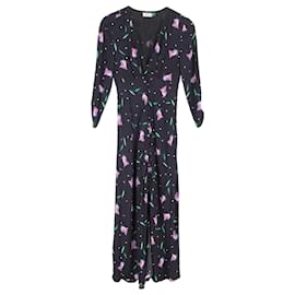 Autre Marque-Rixo Tulip Printed Crepe Midi Dress In Black Viscose -Other