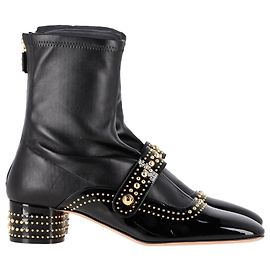 Dior Belle-D Embellished Heeled Ankle Boots in Black Leather Black