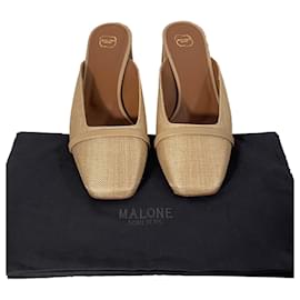 Autre Marque-Malone Souliers Carmen 45mm Square-Toe Mules in Beige Raffia-Beige
