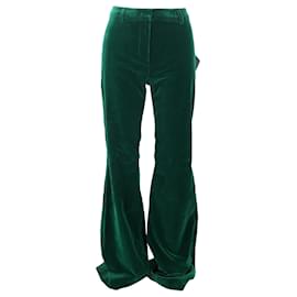 Etro- Etro High-Rise Bell Trousers in Green Velvet-Green