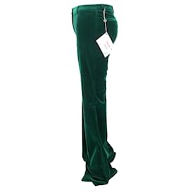 Etro- Etro High-Rise Bell Trousers in Green Velvet-Green