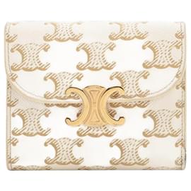 Céline-Cream Triomphe compact wallet-Cream