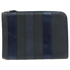 Hermès-Hermes Striped Clutch Bag-Black,Blue