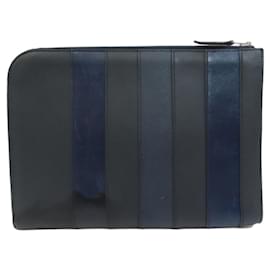Hermès-Hermes Striped Clutch Bag-Black,Blue
