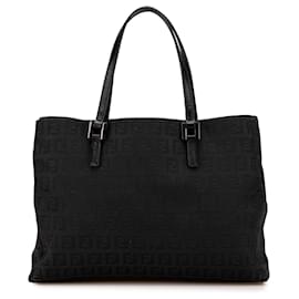 Fendi-Fendi Black Small Zucchino Canvas Tote-Black